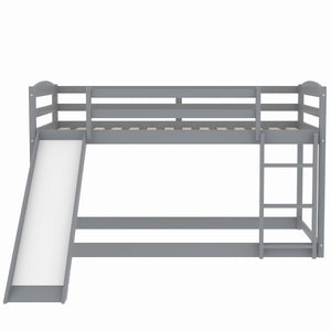 English Elm Twin Convertible Bunk Bed with Slide and Built-In Ladder, Space-Saving Pine/MDF Design for Kids Gray WF286601AAE