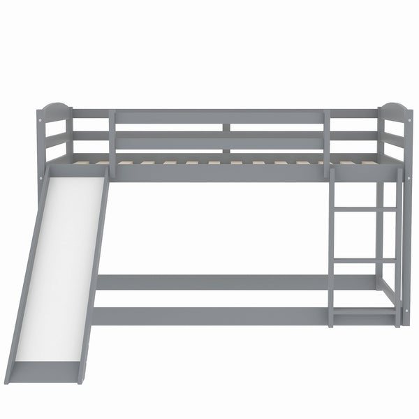 English Elm Twin Convertible Bunk Bed with Slide and Built-In Ladder, Space-Saving Pine/MDF Design for Kids Gray WF286601AAE