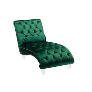 English Elm Velvet Curved Chaise Lounge Sofa with Button-Tufted Upholstery, Foam Seat, Acrylic Legs, Stylish Relaxation Emerald W39538677