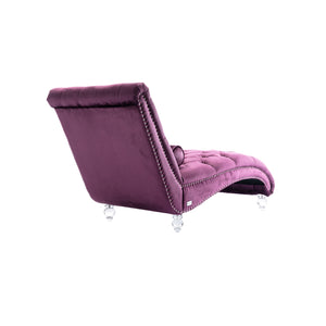 English Elm Velvet Curved Chaise Lounge Sofa with Button-Tufted Upholstery, Foam Seat, Acrylic Legs, Stylish Relaxation Purple W39538679