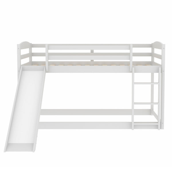 English Elm Twin Convertible Bunk Bed with Slide and Built-In Ladder, Space-Saving Pine/MDF Design for Kids White WF286601AAK