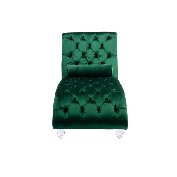 English Elm Velvet Curved Chaise Lounge Sofa with Button-Tufted Upholstery, Foam Seat, Acrylic Legs, Stylish Relaxation Emerald W39538677