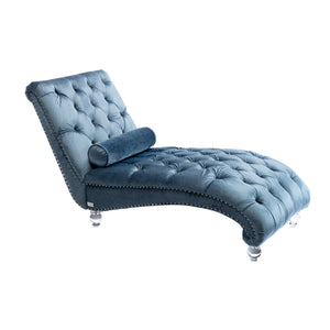 English Elm Velvet Curved Chaise Lounge Sofa with Button-Tufted Upholstery, Plush Foam Seat and Acrylic Legs Light Blue W39538684
