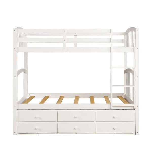 English Elm Twin Over Bunk Bed with Trundle and 3 Drawers Solid Pine Kids Guest Room LT000071AAK-1