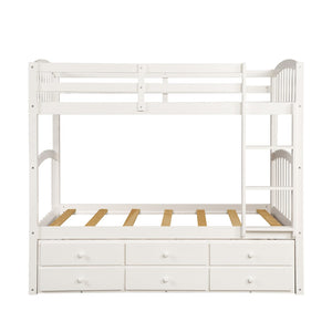 English Elm Twin Over Bunk Bed with Trundle and 3 Drawers Solid Pine Kids Guest Room LT000071AAK
