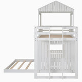 Hearth and Haven Twin over Full House Bunk Bed with Ladder and Guardrails, White LT000327AAK