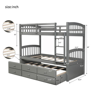English Elm Twin Over Bunk Bed with Trundle and 3 Drawers Solid Pine Kids Guest Room LT000071AAE