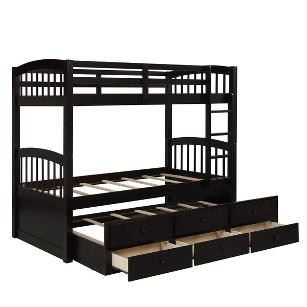 English Elm Twin Over Bunk Bed with Trundle and 3 Drawers Solid Pine Kids Guest Room LT000071AAP-1