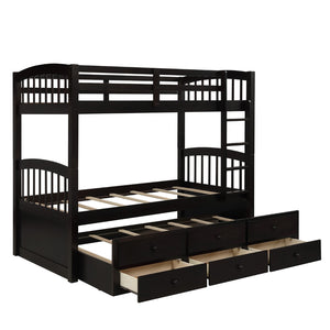 English Elm Twin Over Bunk Bed with Trundle and 3 Drawers Solid Pine Kids Guest Room LT000071AAP