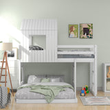 Hearth and Haven Twin over Full House Bunk Bed with Ladder and Guardrails, White LT000327AAK