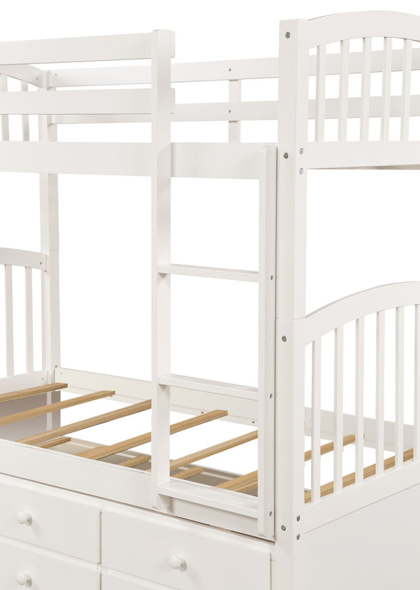 English Elm Twin Over Bunk Bed with Trundle and 3 Drawers Solid Pine Kids Guest Room LT000071AAK