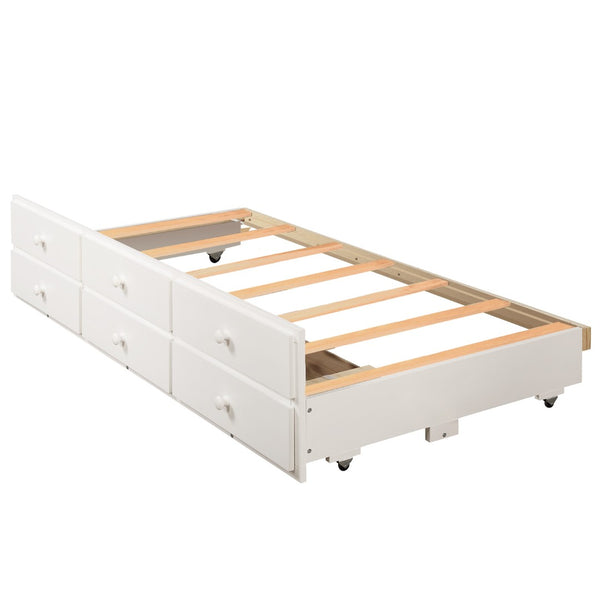 English Elm Twin Over Bunk Bed with Trundle and 3 Drawers Solid Pine Kids Guest Room LT000071AAK