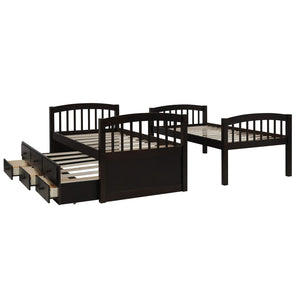 English Elm Twin Over Bunk Bed with Trundle and 3 Drawers Solid Pine Kids Guest Room LT000071AAP-1