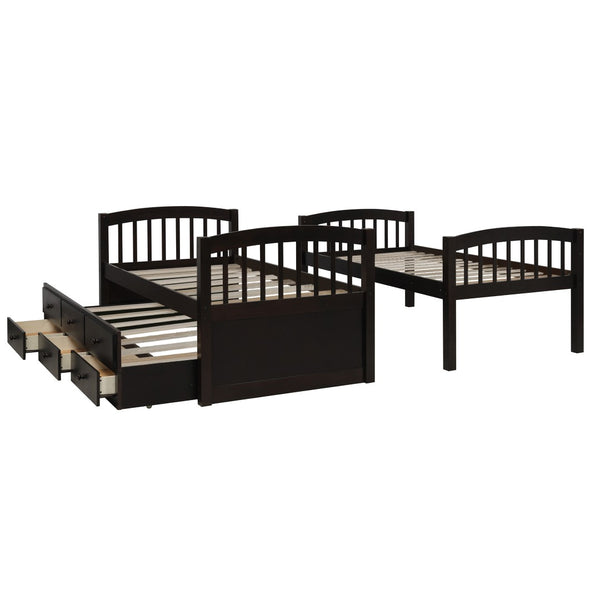 English Elm Twin Over Bunk Bed with Trundle and 3 Drawers Solid Pine Kids Guest Room LT000071AAP