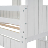 Hearth and Haven Twin over Full House Bunk Bed with Ladder and Guardrails, White LT000327AAK