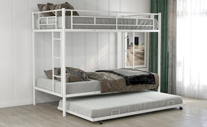 English Elm Twin Over Metal Bunk Bed with Trundle Dual Ladders White Steel Frame MF286642AAK