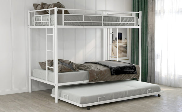 English Elm Twin Over Metal Bunk Bed with Trundle Dual Ladders White Steel Frame MF286642AAK