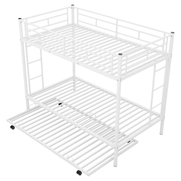 English Elm Twin Over Metal Bunk Bed with Trundle Dual Ladders White Steel Frame MF286642AAK