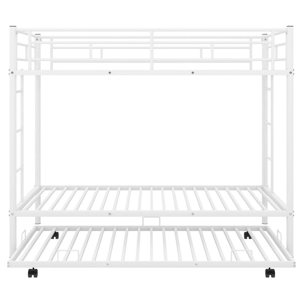 English Elm Twin Over Metal Bunk Bed with Trundle Dual Ladders White Steel Frame MF286642AAK