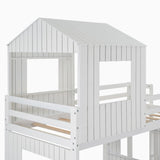 Hearth and Haven Twin over Full House Bunk Bed with Ladder and Guardrails, White LT000327AAK