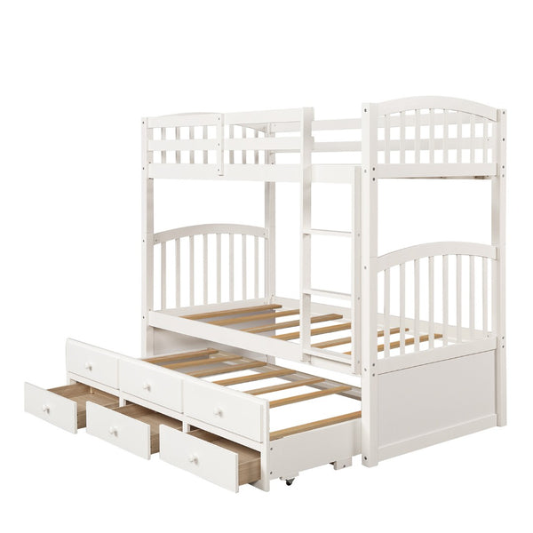 English Elm Twin Over Bunk Bed with Trundle and 3 Drawers Solid Pine Kids Guest Room LT000071AAK