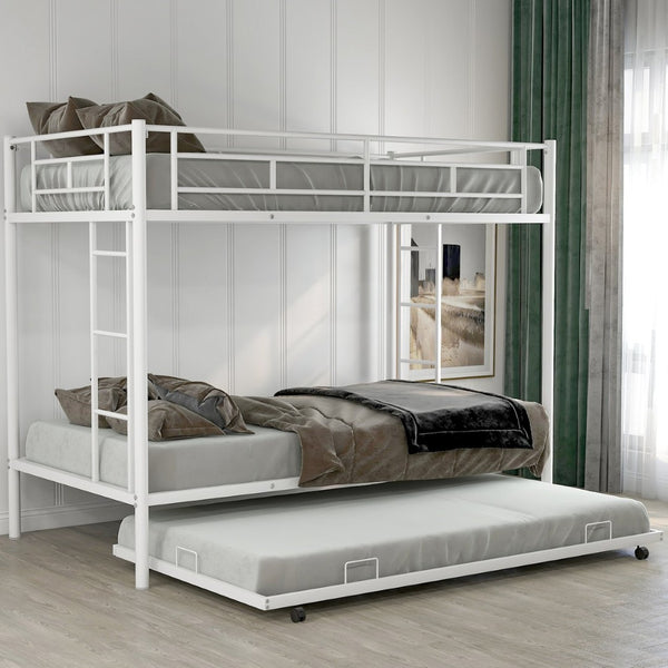 English Elm Twin Over Metal Bunk Bed with Trundle Dual Ladders White Steel Frame MF286642AAK