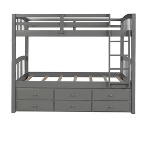 English Elm Twin Over Bunk Bed with Trundle and 3 Drawers Solid Pine Kids Guest Room LT000071AAE-1