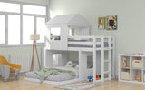 Hearth and Haven Twin over Full House Bunk Bed with Ladder and Guardrails, White LT000327AAK