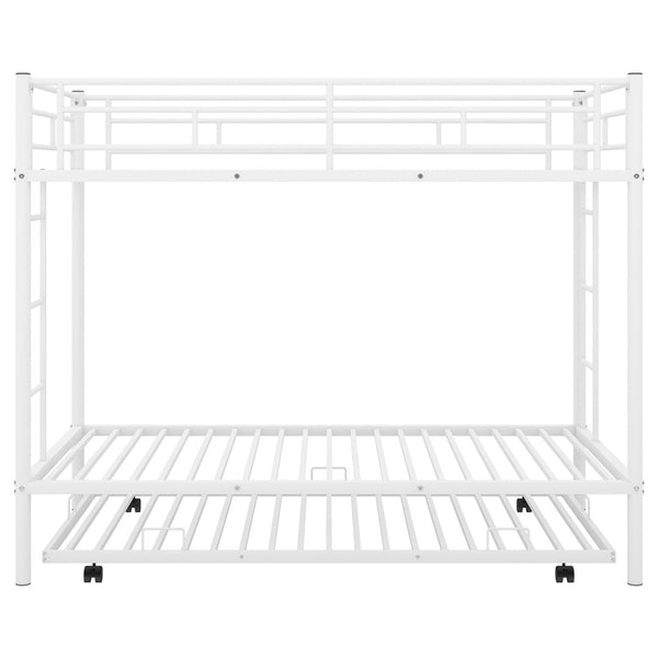 English Elm Twin Over Metal Bunk Bed with Trundle Dual Ladders White Steel Frame MF286642AAK