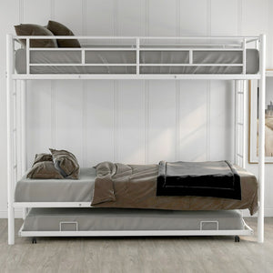 English Elm Twin Over Metal Bunk Bed with Trundle Dual Ladders White Steel Frame MF286642AAK