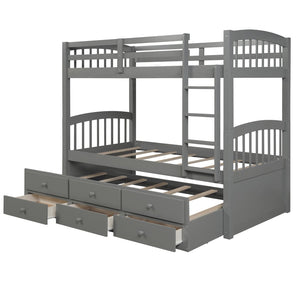 English Elm Twin Over Bunk Bed with Trundle and 3 Drawers Solid Pine Kids Guest Room LT000071AAE-1