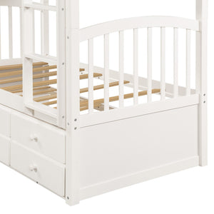 English Elm Twin Over Bunk Bed with Trundle and 3 Drawers Solid Pine Kids Guest Room LT000071AAK-1