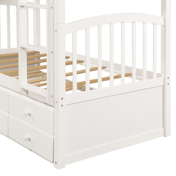 English Elm Twin Over Bunk Bed with Trundle and 3 Drawers Solid Pine Kids Guest Room LT000071AAK
