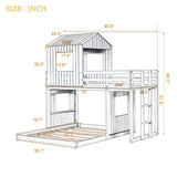 Hearth and Haven Twin over Full House Bunk Bed with Ladder and Guardrails, White LT000327AAK