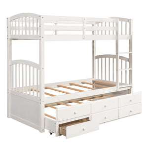 English Elm Twin Over Bunk Bed with Trundle and 3 Drawers Solid Pine Kids Guest Room LT000071AAK-1