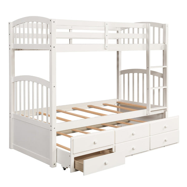 English Elm Twin Over Bunk Bed with Trundle and 3 Drawers Solid Pine Kids Guest Room LT000071AAK-1