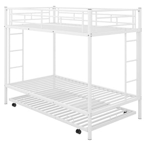 English Elm Twin Over Metal Bunk Bed with Trundle Dual Ladders White Steel Frame MF286642AAK