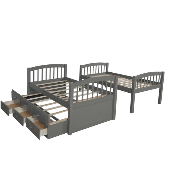English Elm Twin Over Bunk Bed with Trundle and 3 Drawers Solid Pine Kids Guest Room LT000071AAE-1