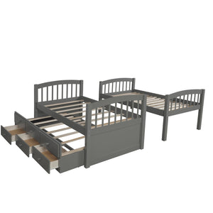 English Elm Twin Over Bunk Bed with Trundle and 3 Drawers Solid Pine Kids Guest Room LT000071AAE
