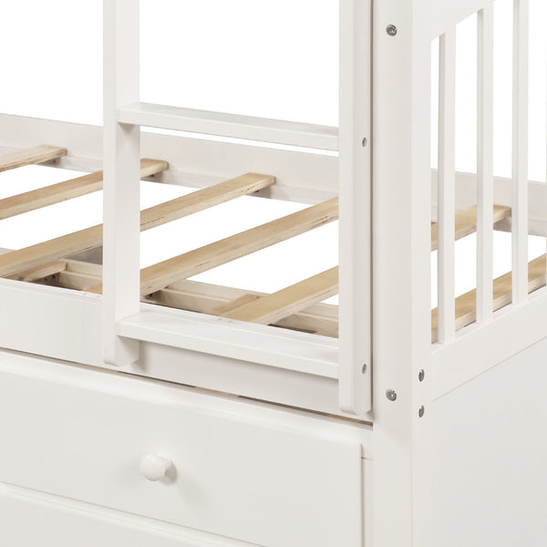 English Elm Twin Over Bunk Bed with Trundle and 3 Drawers Solid Pine Kids Guest Room LT000071AAK-1