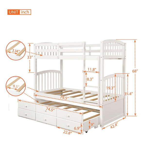 English Elm Twin Over Bunk Bed with Trundle and 3 Drawers Solid Pine Kids Guest Room LT000071AAK-1