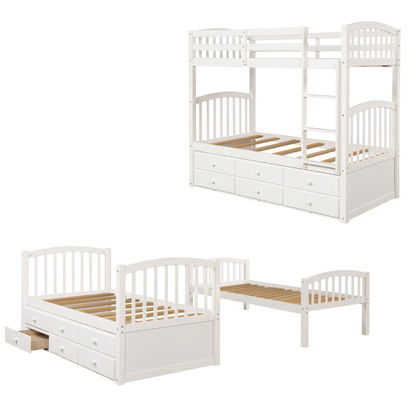 English Elm Twin Over Bunk Bed with Trundle and 3 Drawers Solid Pine Kids Guest Room LT000071AAK-1