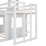 Hearth and Haven Twin over Full House Bunk Bed with Ladder and Guardrails, White LT000327AAK