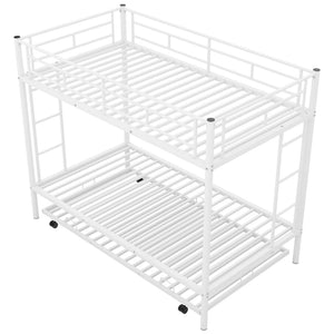 English Elm Twin Over Metal Bunk Bed with Trundle Dual Ladders White Steel Frame MF286642AAK