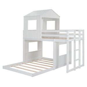 Hearth and Haven Twin over Full House Bunk Bed with Ladder and Guardrails, White LT000327AAK