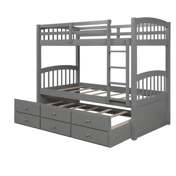 English Elm Twin Over Bunk Bed with Trundle and 3 Drawers Solid Pine Kids Guest Room LT000071AAE-1
