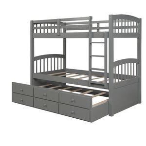 English Elm Twin Over Bunk Bed with Trundle and 3 Drawers Solid Pine Kids Guest Room LT000071AAE