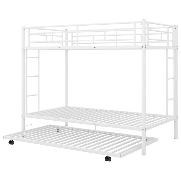 English Elm Twin Over Metal Bunk Bed with Trundle Dual Ladders White Steel Frame MF286642AAK