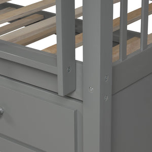 English Elm Twin Over Bunk Bed with Trundle and 3 Drawers Solid Pine Kids Guest Room LT000071AAE-1