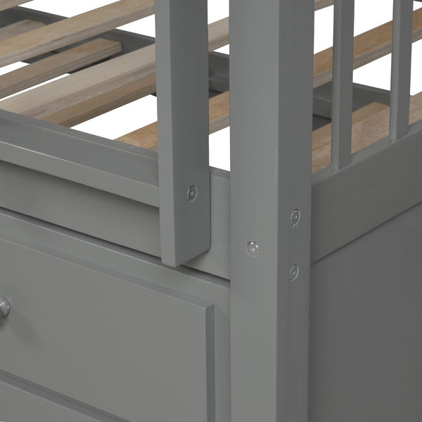 English Elm Twin Over Bunk Bed with Trundle and 3 Drawers Solid Pine Kids Guest Room LT000071AAE-1
